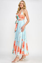Sky Blue Floral Print Maxi Dress