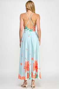 Sky Blue Floral Print Maxi Dress