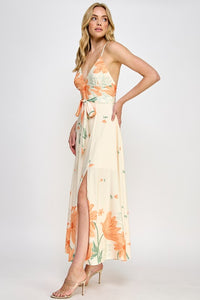Cream Floral Print Maxi Dress