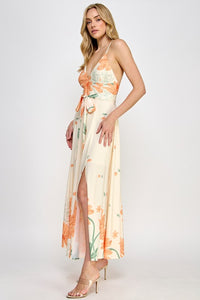 Cream Floral Print Maxi Dress