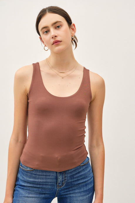 Milk Chocolate New Color- Basic Scoop Neck Tank