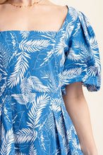 Blue Printed Bubble Hem Short Sleeve Dress