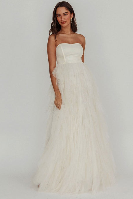 Ivory Strapless Tulle Maxi Dress