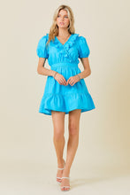 Sky Blue Surplice Ruffle Detail Dress With Puff Sleeves