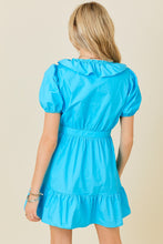 Sky Blue Surplice Ruffle Detail Dress With Puff Sleeves
