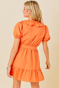 Sunkist Surplice Ruffle Detail Dress With Puff Sleeves