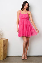 Fuchsia Tiered Mesh Mini Dress With Contrast