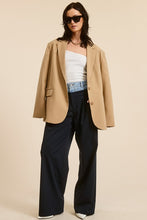Navy Denim Waistband Solid Wide Leg Trouser Pants