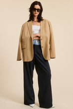 Navy Denim Waistband Solid Wide Leg Trouser Pants