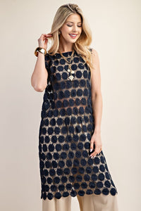 Navy Lace Round Neck Sleeveles Dress