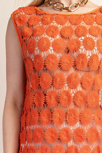 Orange Lace Round Neck Sleeveles Dress
