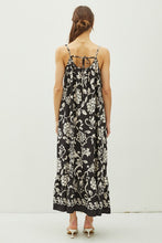 Black Floral Print V-Neck Wide Strap Tie Back Maxi Dress