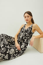 Black Floral Print V-Neck Wide Strap Tie Back Maxi Dress