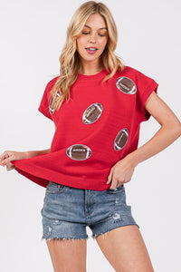 Red Gameday Football Patch Sweater Top