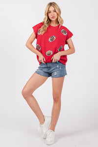 Red Gameday Football Patch Sweater Top