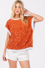 Orange/White Gameday Velvet Seuquin Top