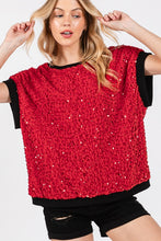 Red/Black Gameday Velvet Seuquin Top