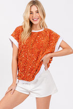 Orange/White Gameday Velvet Seuquin Top