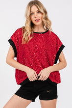 Red/Black Gameday Velvet Seuquin Top