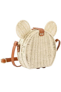 Beige Mouse Ear Rattan Straw Wicker Basket Evening Bag