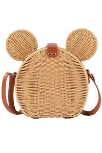 Tan Mouse Ear Rattan Straw Wicker Basket Evening Bag