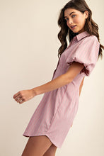 Pink Striped Button Down Shirt Dress