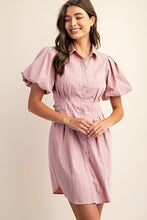 Pink Striped Button Down Shirt Dress