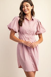 Pink Striped Button Down Shirt Dress