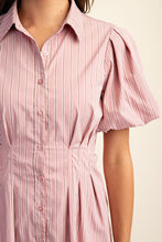 Pink Striped Button Down Shirt Dress