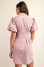 Pink Striped Button Down Shirt Dress