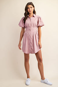 Pink Striped Button Down Shirt Dress