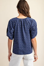 Navy Pleated Balloon Sleeve Novelty Top