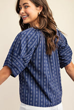 Navy Pleated Balloon Sleeve Novelty Top