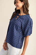 Navy Pleated Balloon Sleeve Novelty Top