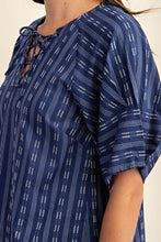 Navy Pleated Balloon Sleeve Novelty Top