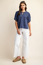 Navy Pleated Balloon Sleeve Novelty Top