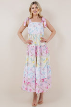 Multi Floral Print Color Block Tie Strap Dress