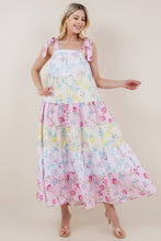 Multi Floral Print Color Block Tie Strap Dress