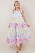 Multi Floral Print Color Block Tie Strap Dress