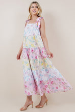 Multi Floral Print Color Block Tie Strap Dress