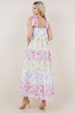 Multi Floral Print Color Block Tie Strap Dress