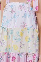 Multi Floral Print Color Block Tie Strap Dress