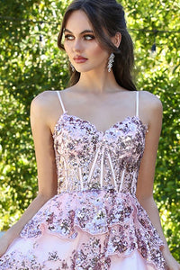 Blush Sequin Embroidery Tier Short Dress
