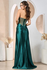 Emerald Sleeveless/Strapless Illusion Top Satin Mermaid Dress