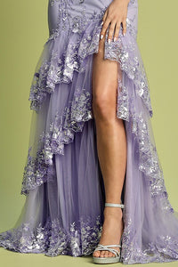 Lavender Sequin Pattern Tier Skirt Mermaid Dress