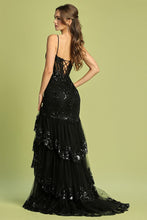 Black Sequin Pattern Tier Skirt Mermaid Dress