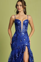 Royal Blue Sequin Pattern Tier Skirt Mermaid Dress