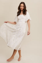 Cream Flower Embroidered Puff Sleeve Tiered Maxi Dress