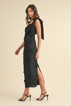 Black Shoulder Strap Lace Floral Midi Dress