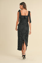 Black Shoulder Strap Lace Floral Midi Dress